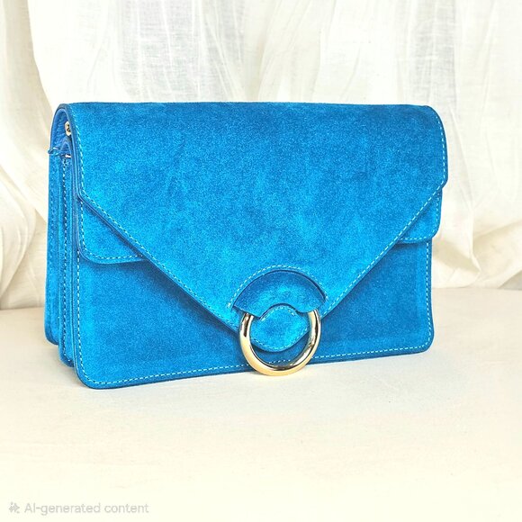 Banana Republic Blue Suede Crossbody Clutch – Gold Ring Closure – NWT - Picture 4 of 16